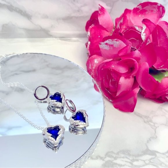 Sterling Silver Blue Crystal Zircon Sets - Picture 4 of 4